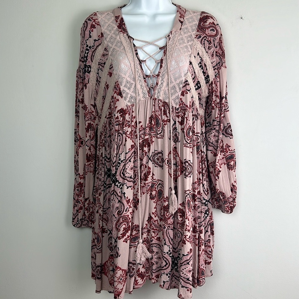 Coco+Jaimeson Mini Pairie Dress Balloon Long Sleeve Paisley SM Oversized Tunic